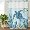 thumbnail image 3 of Teal Green Sea Turtle No Hook Shower Curtain Waterproof, Bathroom Curtains with Snap in Liners and See Through Top Window, Coastal Summer Beach Seaweed Hotel Style Bathtub Curtains Shower 72"Wx84"L, 3 of 8