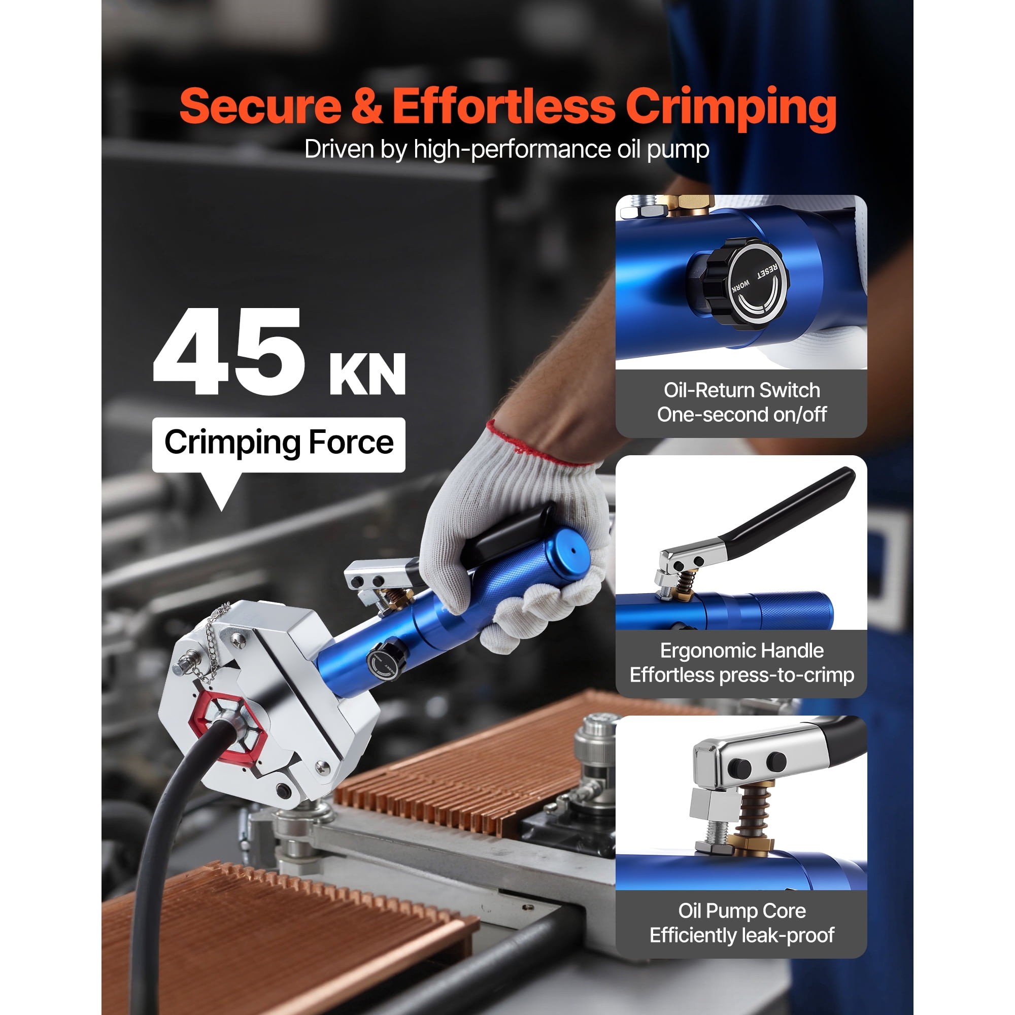 KFFKFF Hydraulic Hose Crimper Kit, Manual A/C Hose Crimping Tool with 7 Interchangeable Dies, Designed for Automotive and Air Conditioning Repairs - Includes Portable Carrying Case