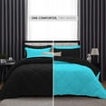 thumbnail image 3 of D.N.G. BEDDINGS 5 Piece Luxury Reversible Diamond Pattern Comforter Set Premium Super Soft, All Season 800 TC, 100% Egyptian Cotton Full/Queen Size Turquoise Blue/Black Solid Color, 3 of 7