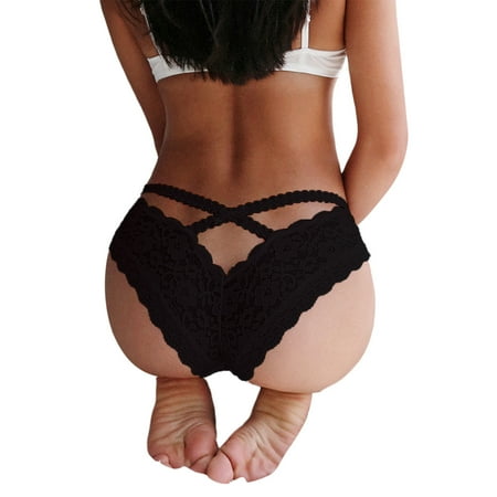 

Women Embroidery Bow Lace-up Lingerie Panties See-through Underwear