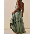 thumbnail image 6 of Biekopu Women Cami Long Dress Elegant Solid Color V Neck Halter Neck Party Dress Flowy Sleeveless Backless Dress, 6 of 7