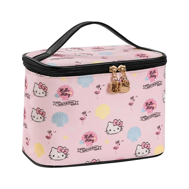 Bolsa de maquillaje AmbeAlla, grande, rosa, con soporte para brochas
