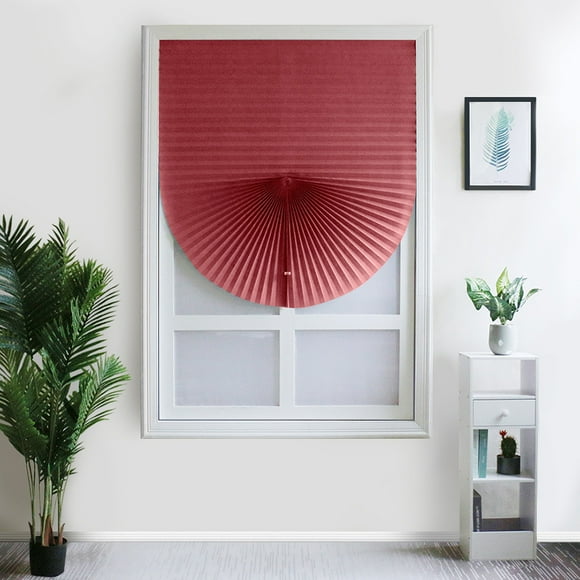 Innerwin Pleated Blinds Self Adhesive Shades Blind Cover Living Room Bathroom Curtain Blackout Roller Balcony Cordless Zebra Non-Woven Fabrics Red 60*180