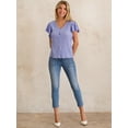 thumbnail image 3 of Made by Olivia Women's Ruffle Short Sleeve Button Down V- neck Textured Knit Top, 3 of 5