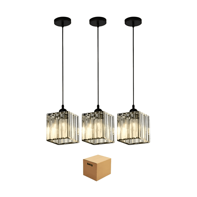 Lámpara Colgante Techo Cristal Moderna Decorativas 3 Piezas Cuadradas Belug Negro