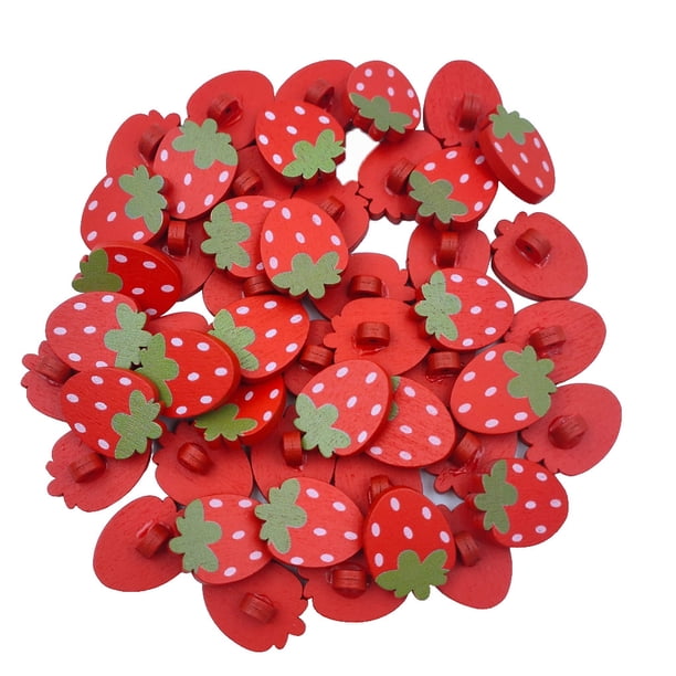 Qarigey 50 Uds. De botones de fresa, sujetador de costura artesanal decorativo, botón DIY para niños para ropa, costura rosa Accesorios de disfraces Rojo