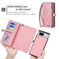 thumbnail image 5 of Allytech Detachable Magnetic Wallet Case for Google Pixel 7 with Wrist Strap, Large Capacity Luxury PU Leather Card Slots Zipper Cash Pocket Shockproof Protective Wallet Case - Pink, 5 of 9