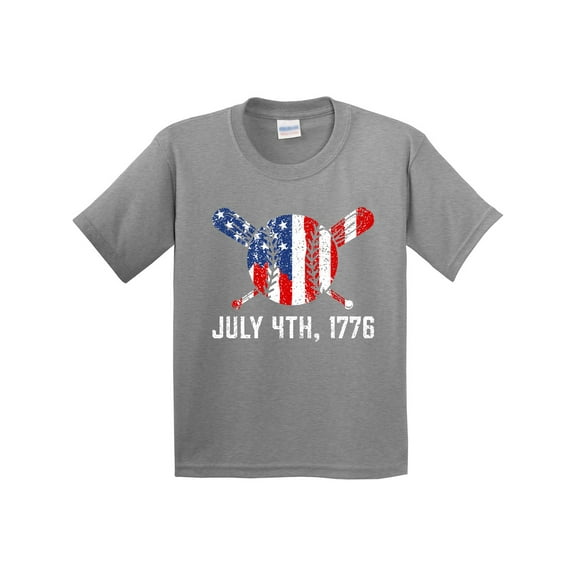 Inktastic July 4th, 1776 Distressed Baseball and Bat Flag Design Youth T-Shirt