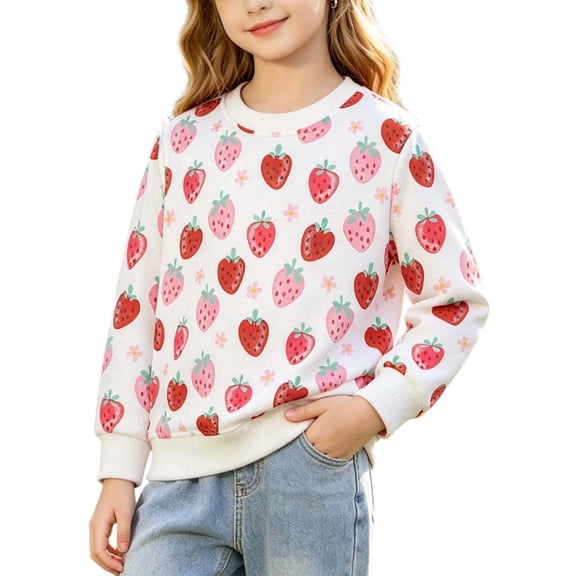 Mitankcoo Girls Print Sweatshirt Long Sleeve Crew Neck Pullover for Casual Comfort Tops 1-7Y