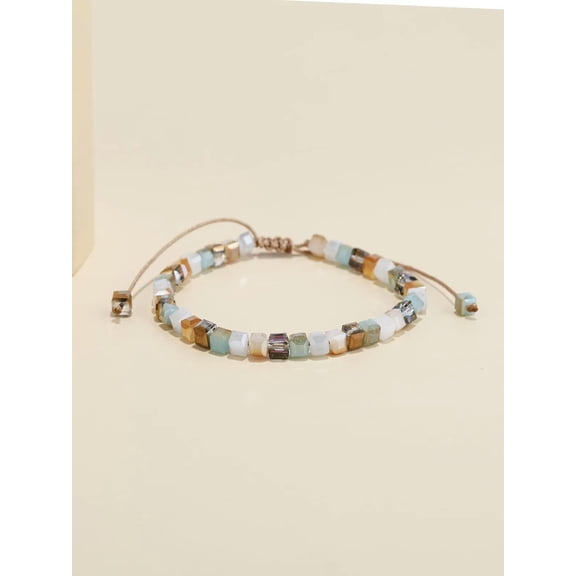 QQTDFG Square Crystal Beaded Bracelet for Women Men Adjustable Knot Crafted Jewelry-default