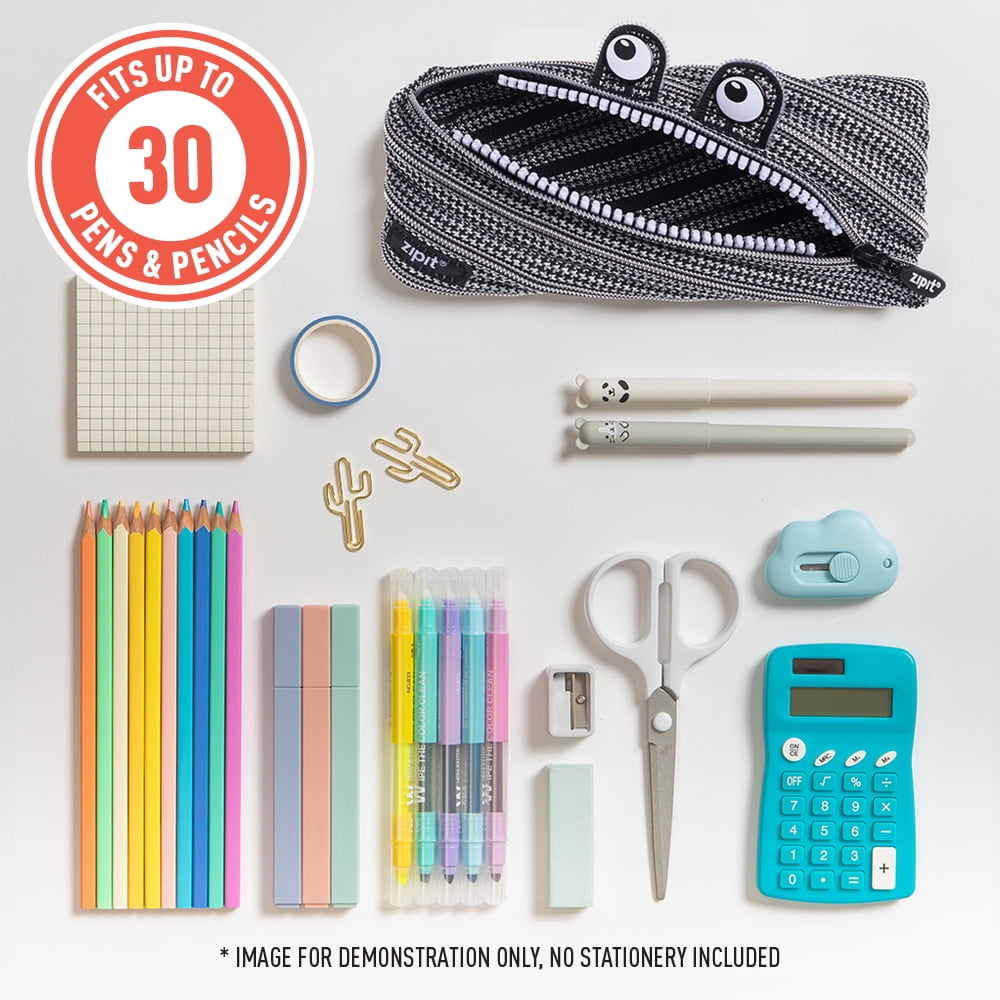 ZIPIT Monster Pencil Case for Kids, Large Capacity Cute Pencil Pouch, Black & Silver