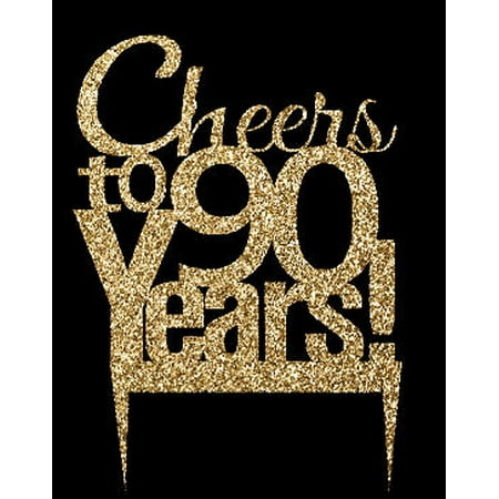 90th Birthday Cake Decorations CakeSupplyShop Item#090CTA - 90th Birthday / Anniversary Cheers Soft Gold Glitter Sparkle Elegant Cake Decoration Topper ()