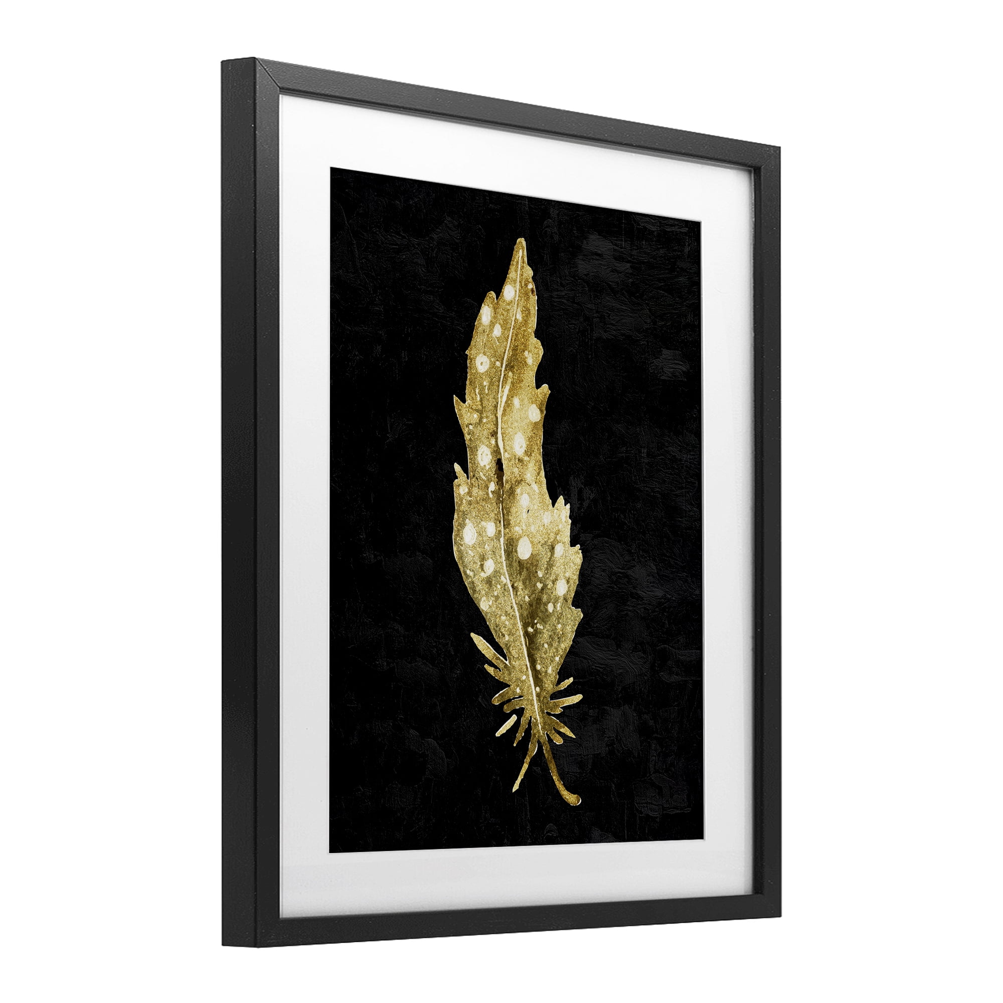 Feather On Black Black Framed Print Under Glass, design by Kim Allen