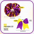 thumbnail image 3 of Minzimin 4 Pcs 14" Cheerleading Pom Poms with Hair Bows | 2 Metallic Cheerleader Pompoms with Baton Handle, 2 Large Bows, for Cheering School Team Spirit Sports Games Dancing Party, 3 of 7