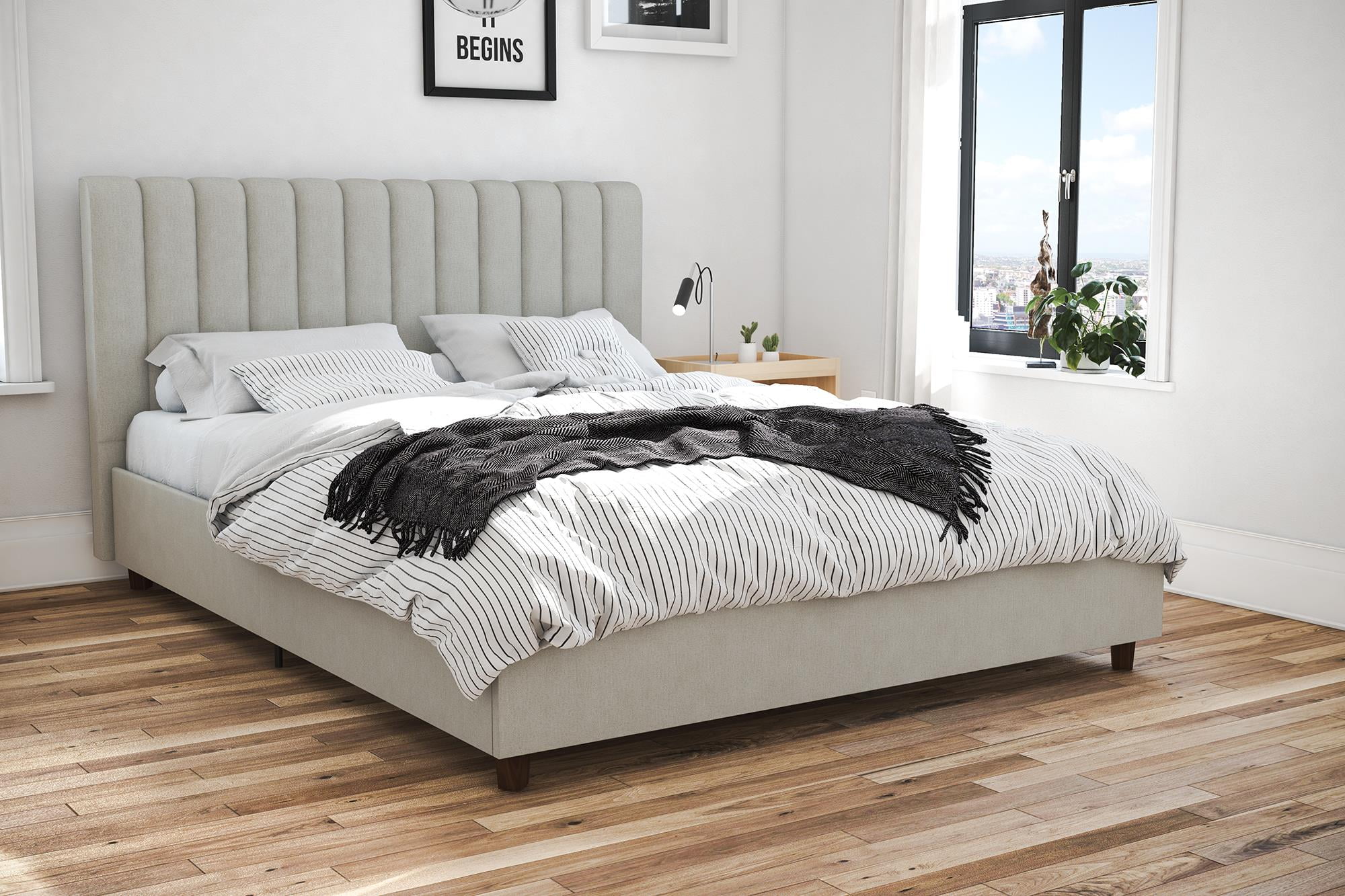 Novogratz Brittany Upholstered Bed Queen Gray Linen
