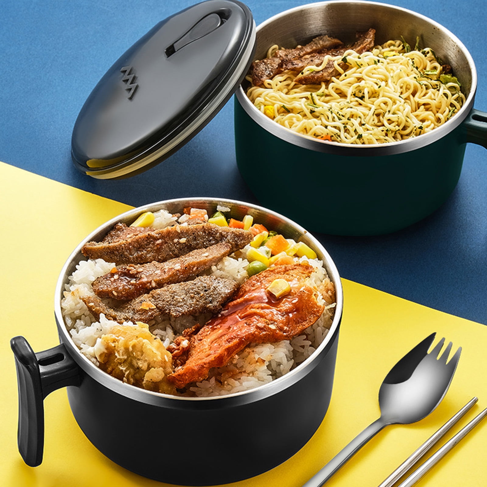 YFMALL 1000ML Noodle Bowl Foodgrade Portable Antileak Stainless Steel