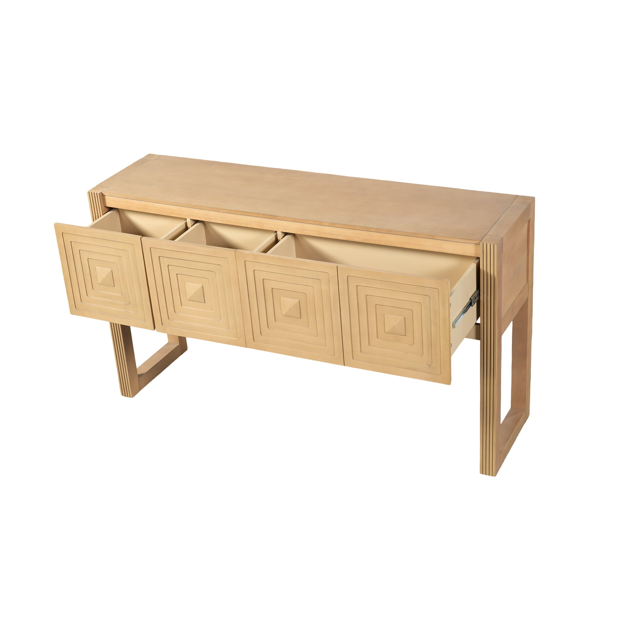 Euroco 54.9" Console Table with 3 Soft-Close Drawers, Fluted Entryway Table with Solid Wood Frame, Narrow Long Sofa Table for Living Room, Hallway, Entryway,Light Brown