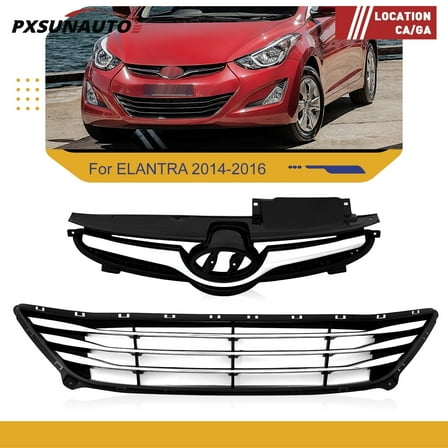HOUGEET Front Bumper Upper Lower Grill Grille Fit for 2014 2015 Hyundai Elantra Chrome Black 865603X700 HY1036120