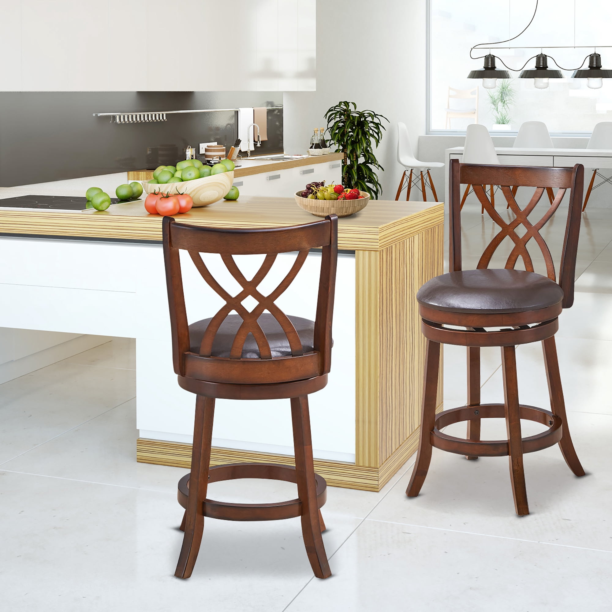 Costway Set of 4 Swivel Bar Stools Counter Height Dining Pub Chairs with  Rubber Wood Legs