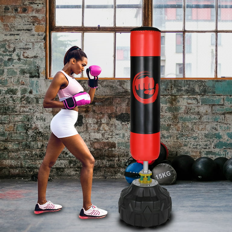 VEVOR Boxing Speed Trainer, Punching Bag Spinning Bar, Training Boxing Ball  with Reflex Bar & Gloves, Solid Speed Punching Bag Free Standing,  Adjustable Height, for Adult&Kid, Red with Two Ball
