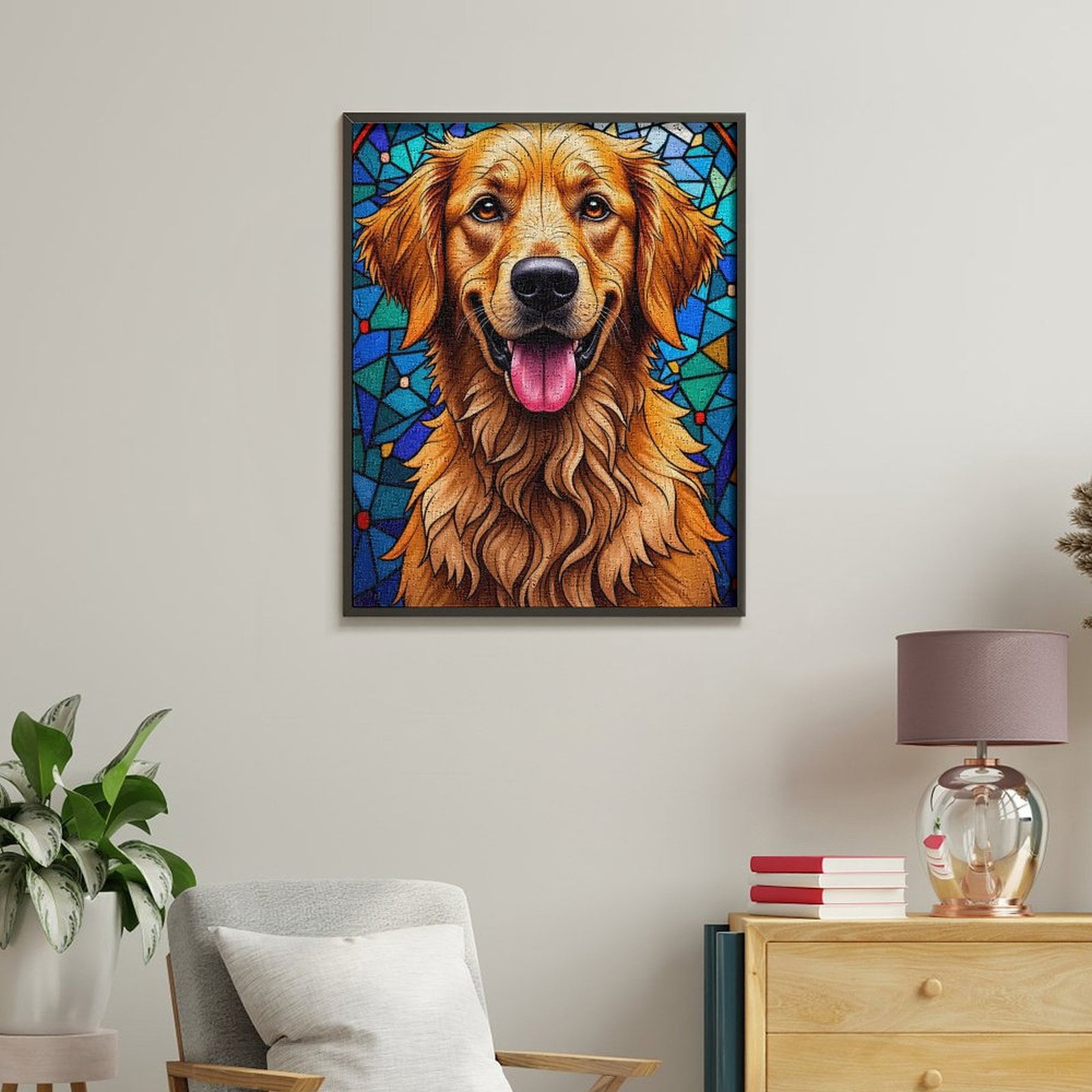 Paint By Numbers Kit for Adults Beginner - Golden Retriever Stained Glass Art DIY Canvas Painting Kits for Adults, Frameless Paint By Number for Adults for Home Wall Decor 16x20 Inch