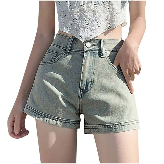 Npasoilc Denim Shorts for Women Trendy Button High Waisted Mini Shorts Lightweight Comfy Shorts Casual Loose Jean SHorts