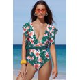thumbnail image 3 of ABPHQTO Traje de baño de una pieza con volantes y estampado floral con cuello en V profundo sexy para mujer, 3 of 5