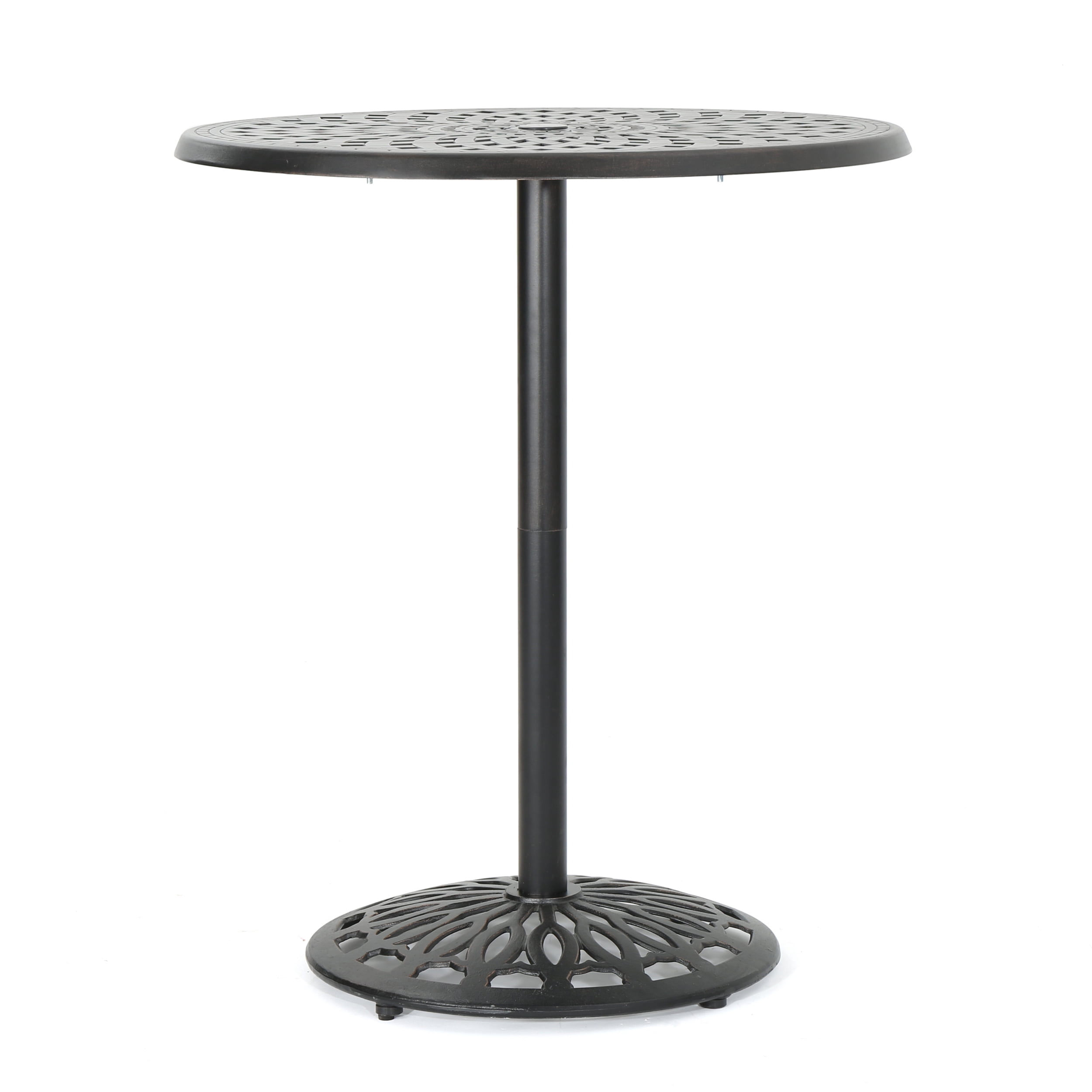 Outdoor Cast Aluminum Round Bar Table 35 Inch, Stable Height Desktop for Patio Garden, Bronze