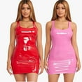 thumbnail image 2 of Women Faux Leather Bodycon Mini Dress Square Neck Adjustable Strap Latex Dress Nightout Party Clubwear(pink M), 2 of 5