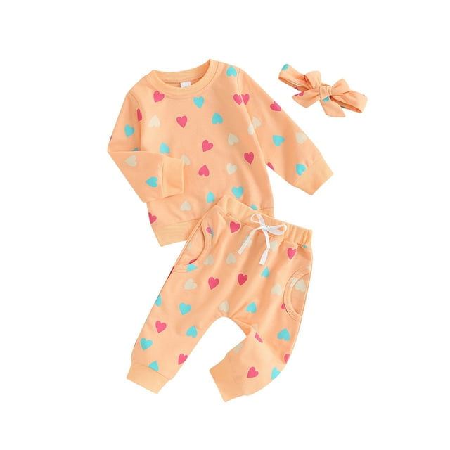 Gupgi Ensemble 2 Pcs Tenue de la Saint-Valentin pour Bébés Filles, Chandail à Manches Longues Col Rond avec Imprimé Cœur