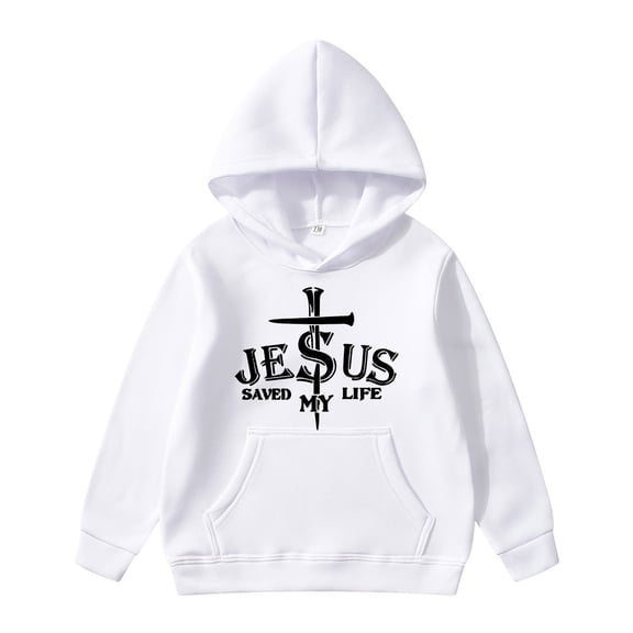 Kids Hoodies for Girls Jesus Letter Print Sweatshirt Casual Long Sleeve Hooded Sweatshirt Top Warm Fall Winter Clothes 8-9 Years Boy Clothes