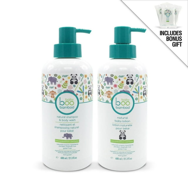 Baby Boo Bamboo All Natural Unscented Wash & Lotion Set + Bonus Gift – Travel Wipes