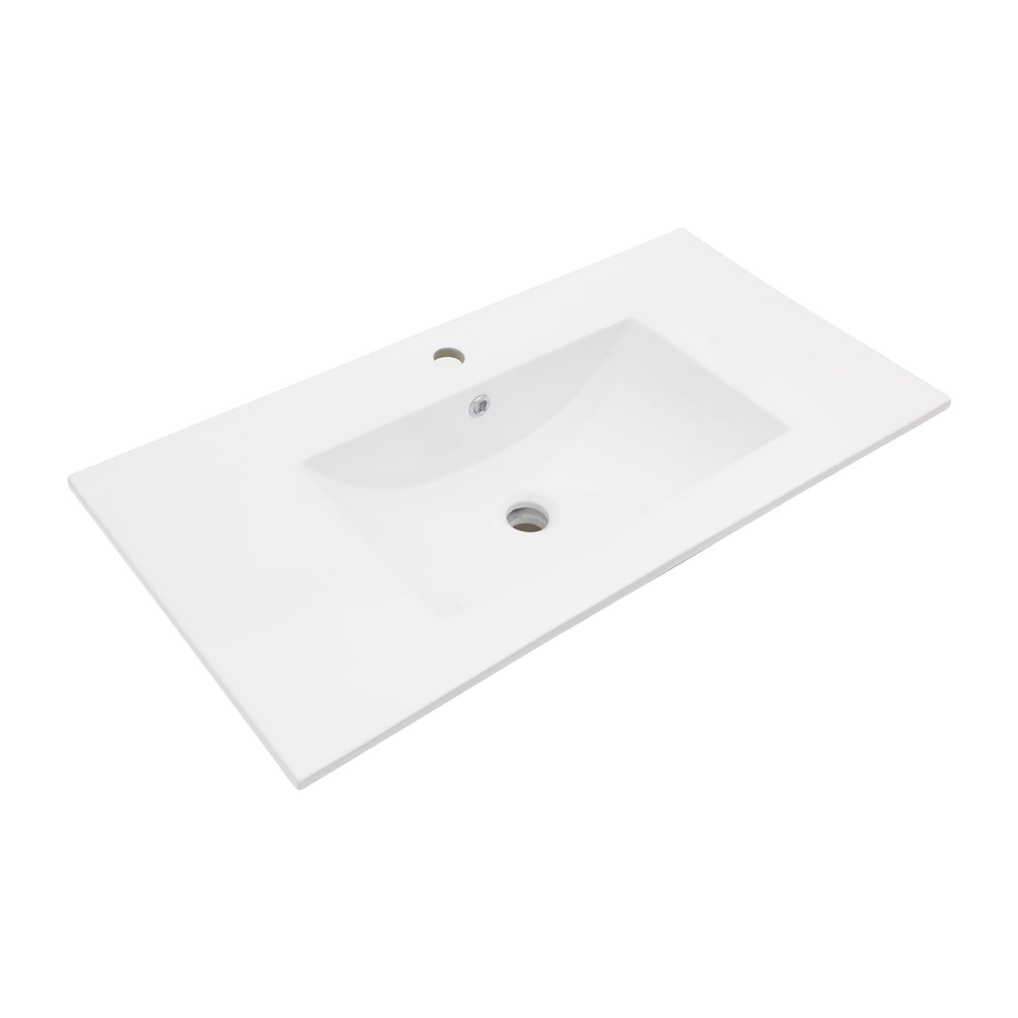 Logmey 36"x18" Porcelain White Bathroom Ceramic Sink Rectangular Top Mount Sink with Overflow Hole, Pre-Drilled Faucet Hole
