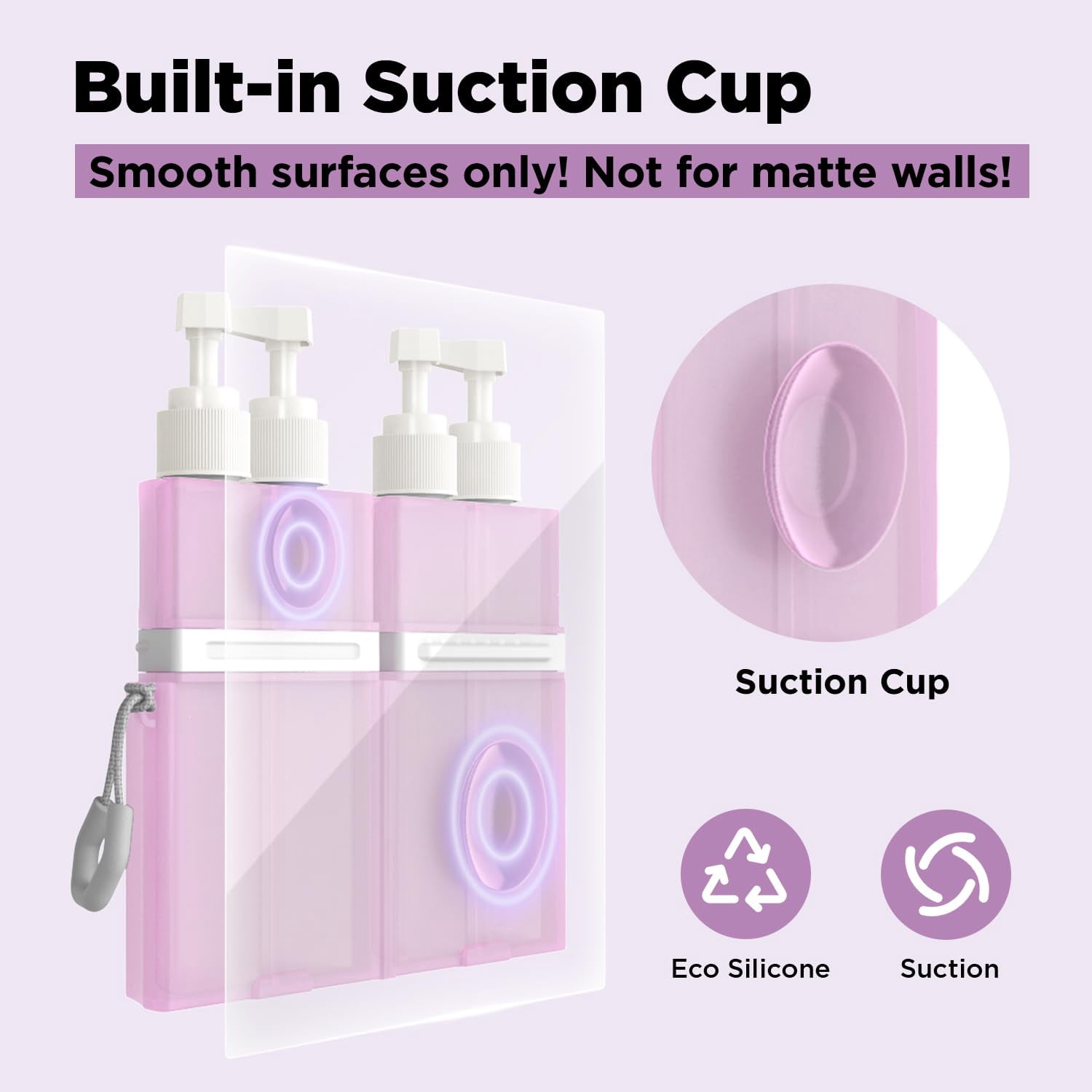 4 in 1 Travel Toiletry Containers, Refillable Travel Size Toiletries Bottles Set with Suction Cup for Smooth Walls - for Shampoo,Conditioner,Body Wash,Lotion