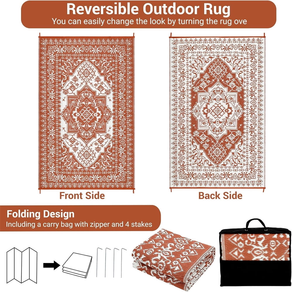 Outdoor Rugs8x10ft/9x12ft/10x14ft/9x18ft/10x20ft Waterproof Portable for Patio, Reversible Outdoor Plastic Straw Rug for Camping, RV Mat Modern Plaid Outdoor Rugs for Porch, Deck, Backyard, Balcony,