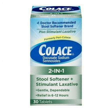 Colace 2in1 Stool Softener   Stimulant Laxative Constipation Relief, 30 ct