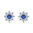 thumbnail image 2 of AFFY 3/4 Cttw Natural Round & Baguette Cut Diamond With Simulated Blue Sapphire Halo Flower Design Stud Earrings In 14K White Gold Over Sterling Silver (0.75 Cttw, I-J Color), 2 of 2