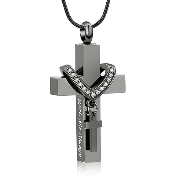 Urn Necklaces for Ashes for Women Men - Cremation Cross Necklace for Ashes Cross Urns Locket Pendant Ashes Holder Stainless Steel Memorial Jewelry-With Me Always