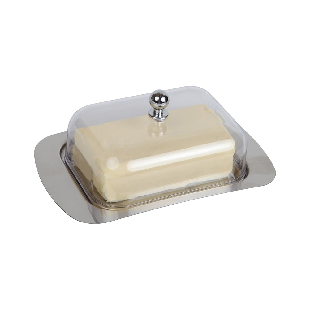 Butter Dish Butter Dessert Tray,Stainless Steel Butter Dish,Butter Dish with Lid Square Butter Box Dessert Container Tray Fresh Keeping Butter Container Cheese Dish 18.5x12.2x6.8cm Transparent lid 