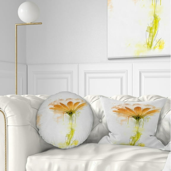 Designart Orange Gerbera Sketch Watercolor - Flowers Throw Pillowwork - 12x20