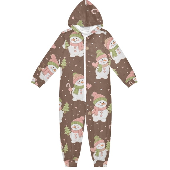Snowman Boys & Girls Hooded One-Piece Pajamas Warm Crystal velvet Hooded Long Sleeve Loungewear Jumpsuit Unisex