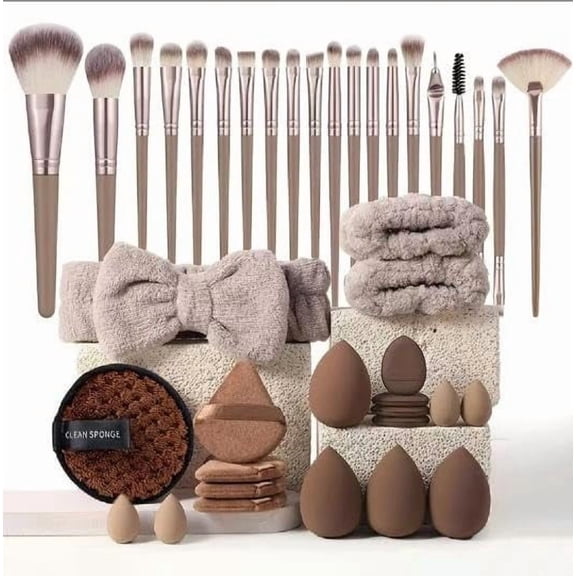 40Pcs Makeup Tools Set - Facial Cleansing Sponges & Makeup Puffs Full Kit, Multi-Use Beauty Blenders for Daily Makeup & Skincare (pink)