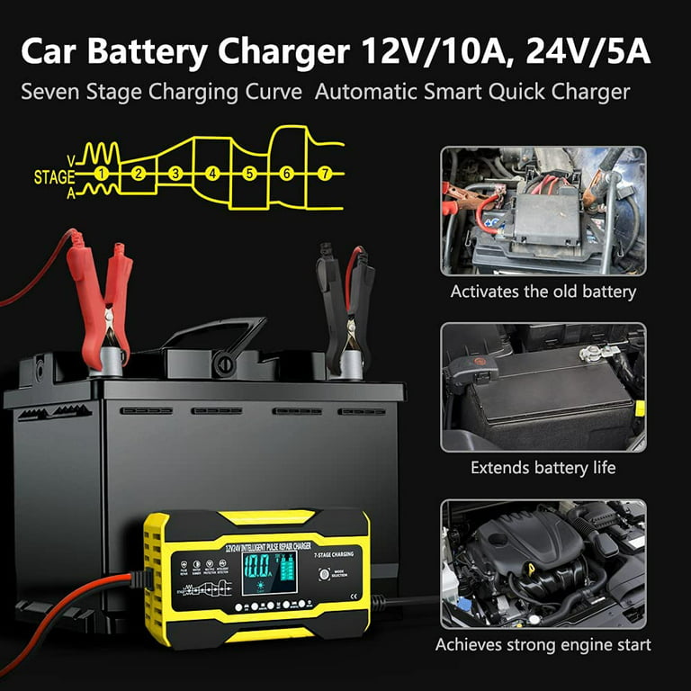 Acheter Chargeur de batterie automobile 10 ampères 24V et 12V, maintien de  batterie avec Compensation de température pour voiture