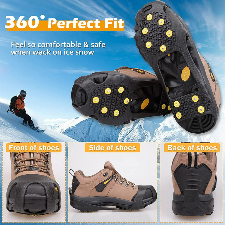 Ice Snow Cleats for Shoes Boots,Walk Traction Cleats Rubber Crampons Anti  Slip 10-Stud Winter Ice Cleat Slip-on Stretch Footwear for Women Men Kids 