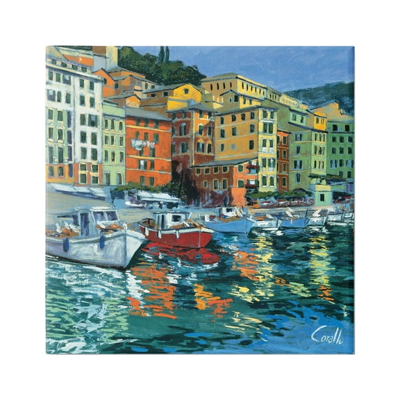 Stupell Industries Boats in Harbor Pier Transportation Painting Gallery Wrapped Canvas Print Wall Art, 17 x 17