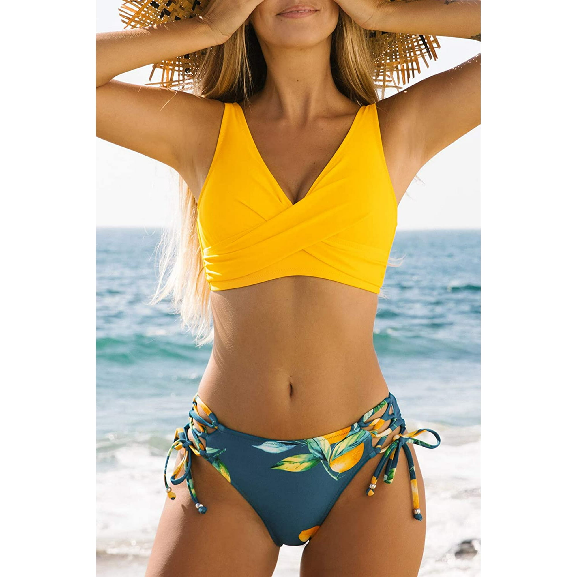 Bikini Taille Haute Imprimé Floral Maillot De Bain Deux Pièces - Main Image