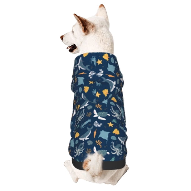 Fotbe Sea Turtle Sudadera con Estampado para Perros Pequeños – Suéter con Capucha para Mascotas, Tela Suave de Forro Polar con Bolsillo-X-Large