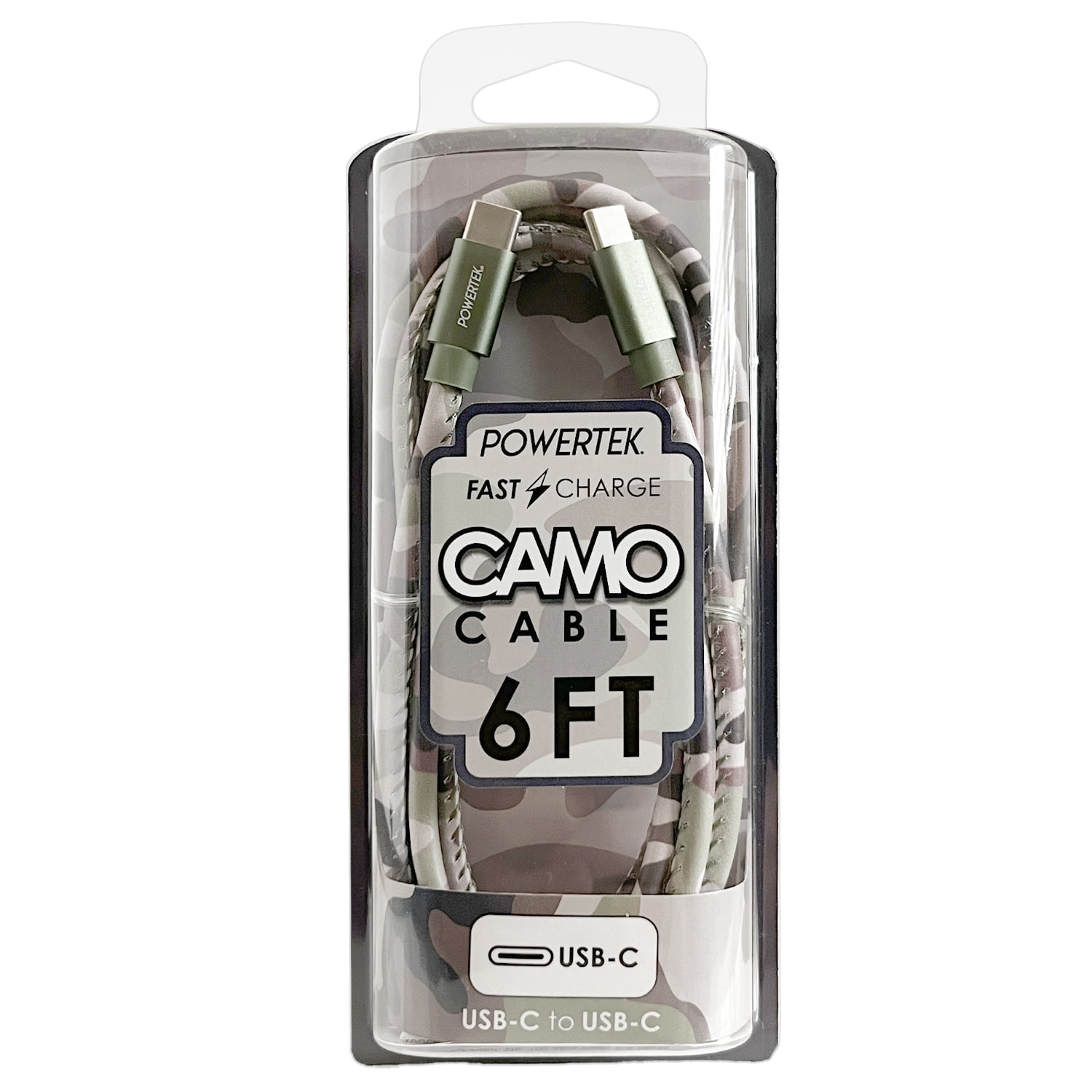 Liquipel Powertek Pastel Camo 6' USB-C to USB-C Cable, Green