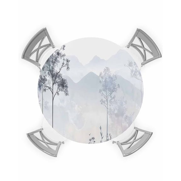 nqOlkjepod Foggy Forest Gray Round Tablecloth, Fitted Table Cover with Elastic for 36"-44" Round Tables, Vintage Mountain Grey Tree Table Cloth Outdoor Indoor Dinning Party Waterproof Tablecloths