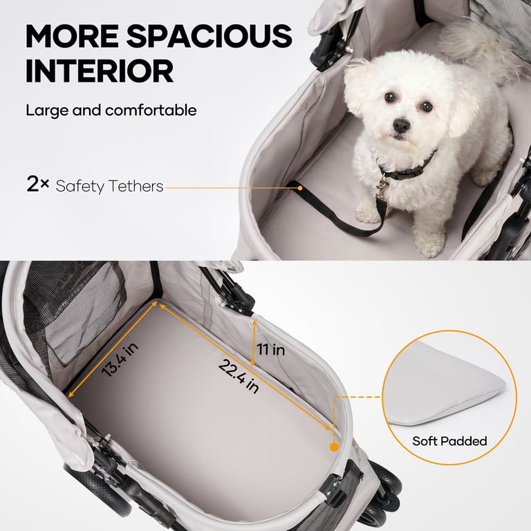 Naipo Pet Dog Stroller, Gray, One-Click Folding, Up to 35 lbs photo 3